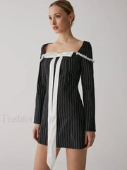 French Square Graceful Neck Short Dress Black / XS Dresses