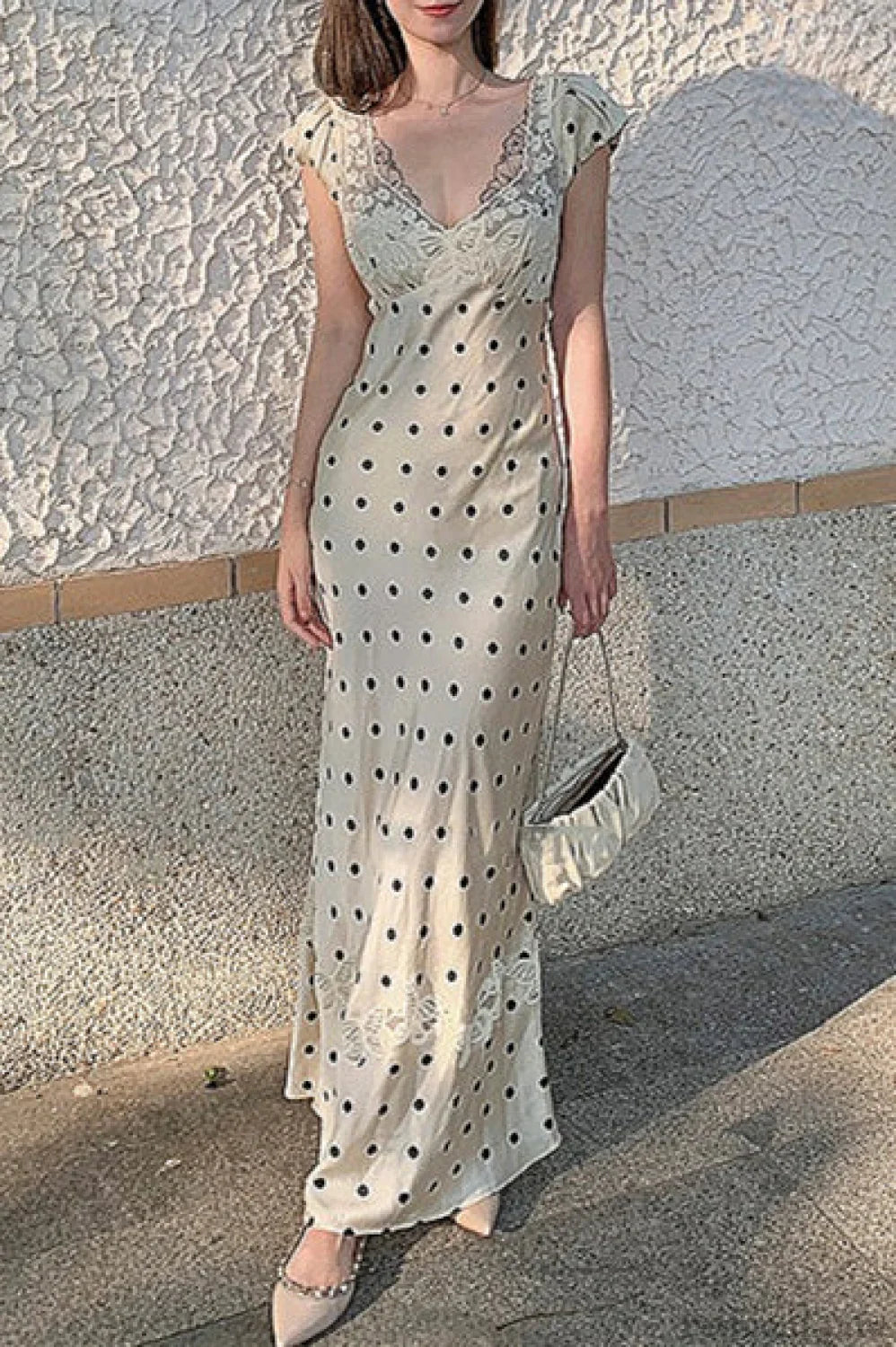 French Style Polka Dot Maxi Dress