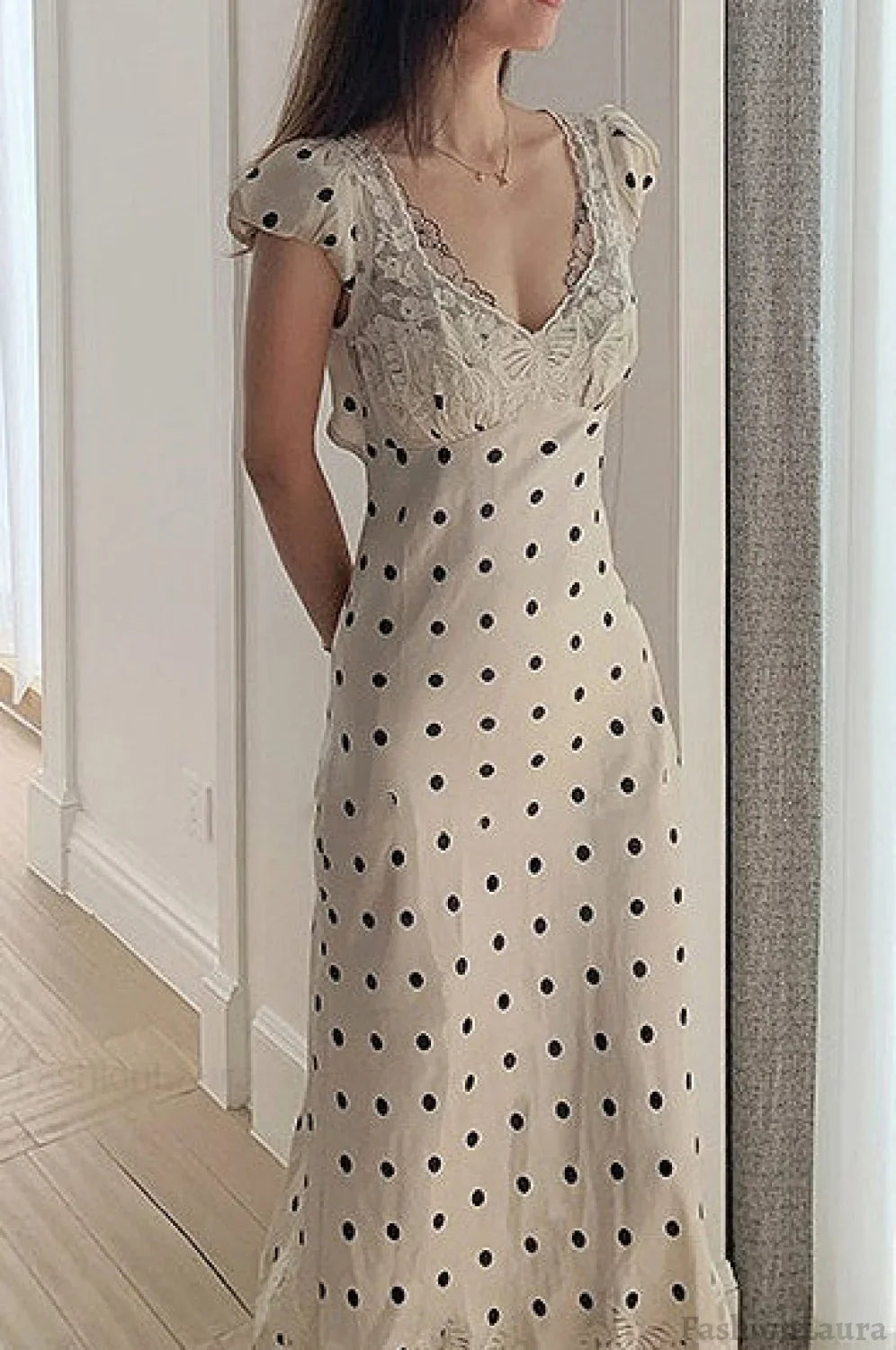 French Style Polka Dot Maxi Dress