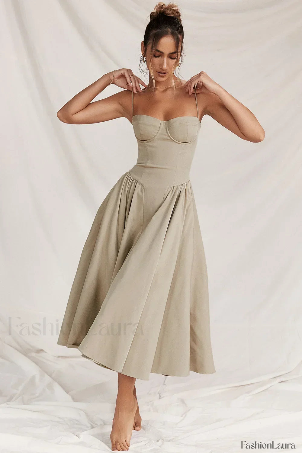 French Vintage Strap Midi Dress Chocolate / S