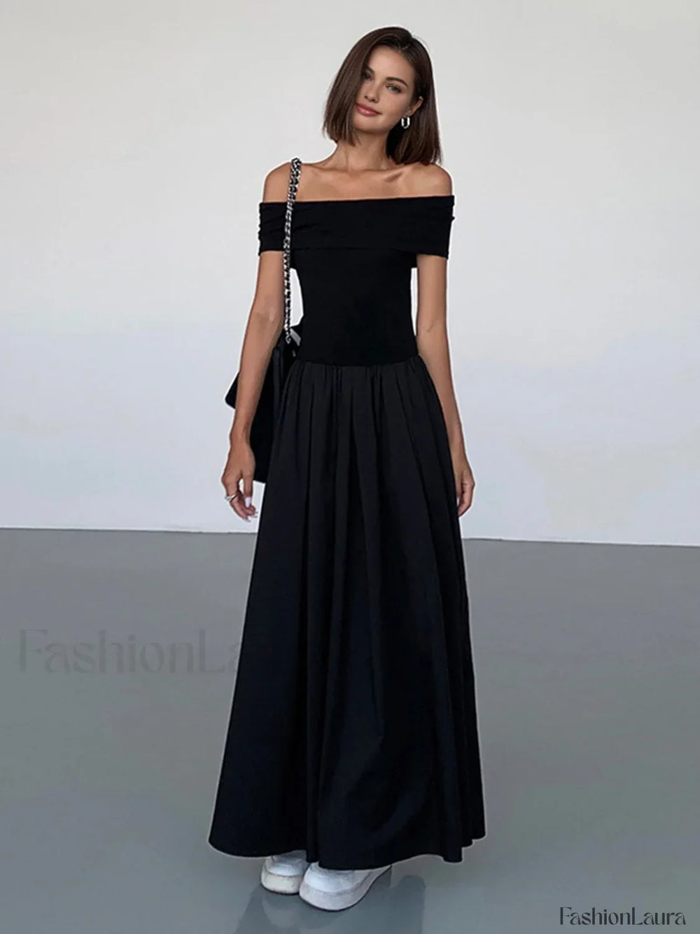 Frenchy Solid Graceful Off Shoulder Long Dress Dresses