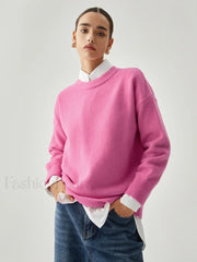 Fuchsia Crew Graceful Neck Knit Sweater Pink / XS Sweaters L