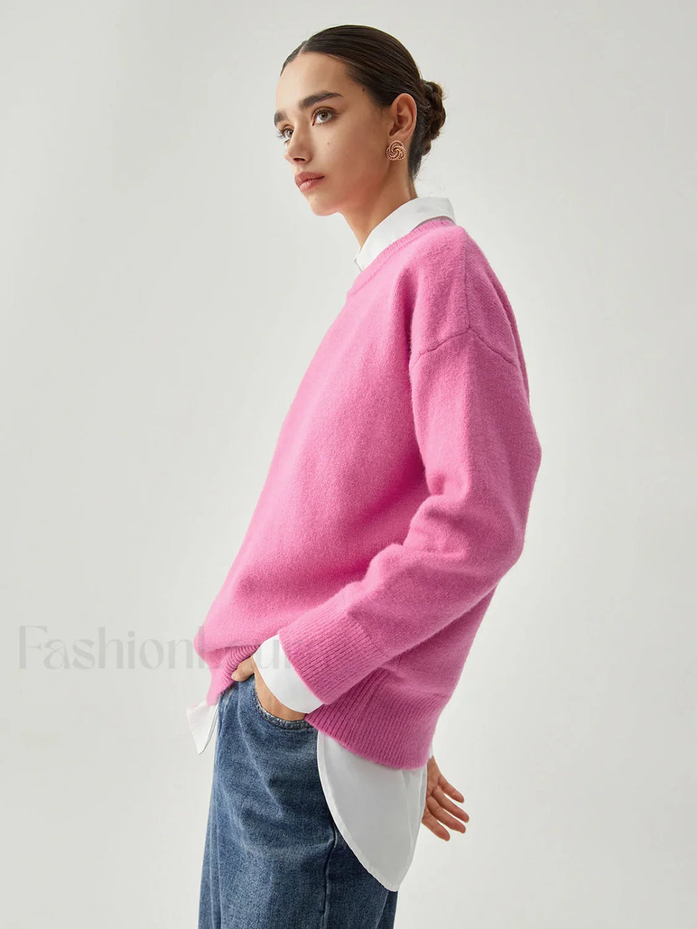 Fuchsia Crew Graceful Neck Knit Sweater Sweaters L