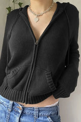 Full Zip Knit Hooded Hoodie Black / S