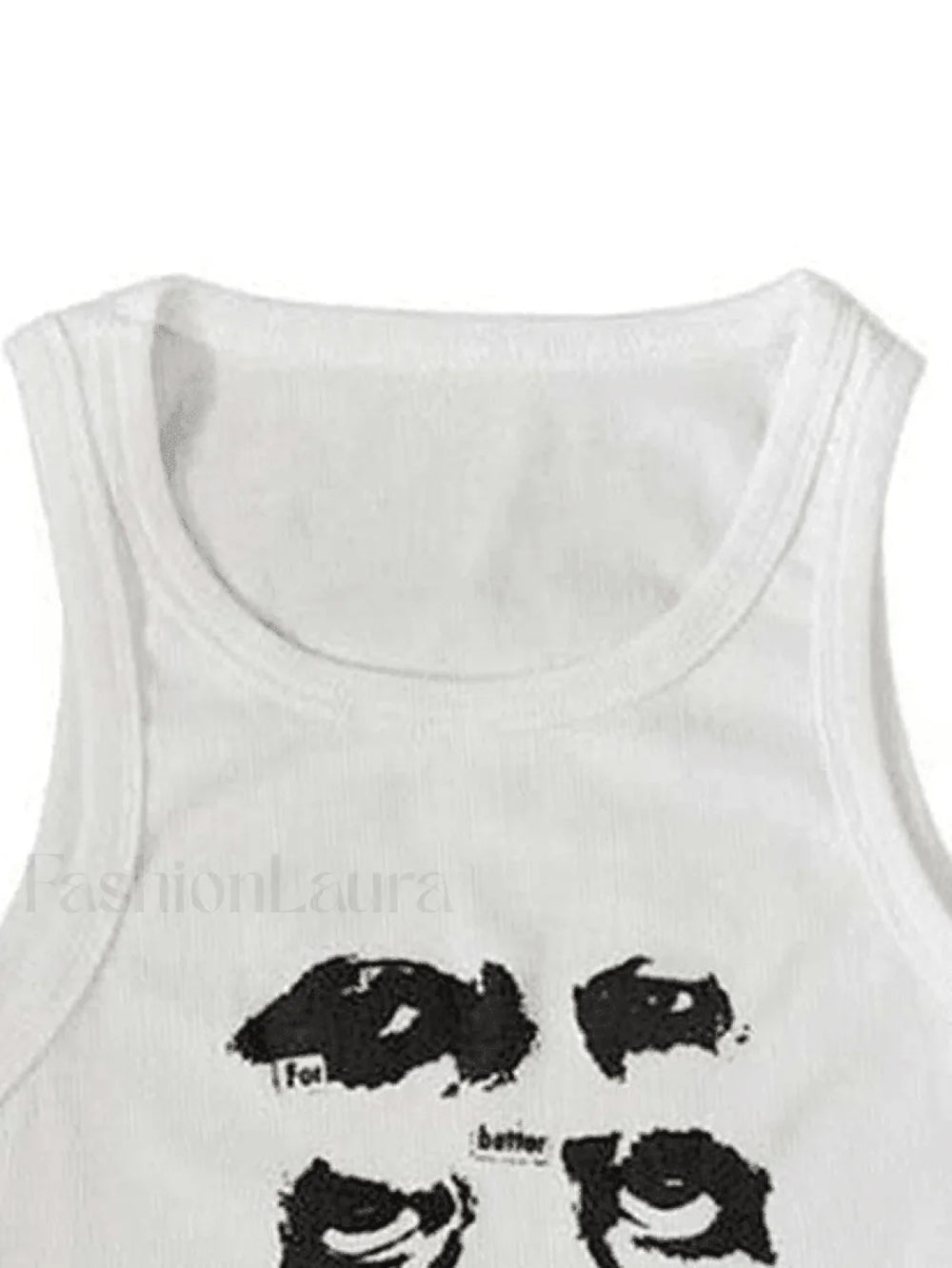 Funny Face Print Cropped Tank Top Tops&Tees