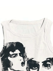 Funny Face Print Cropped Tank Top Tops&Tees