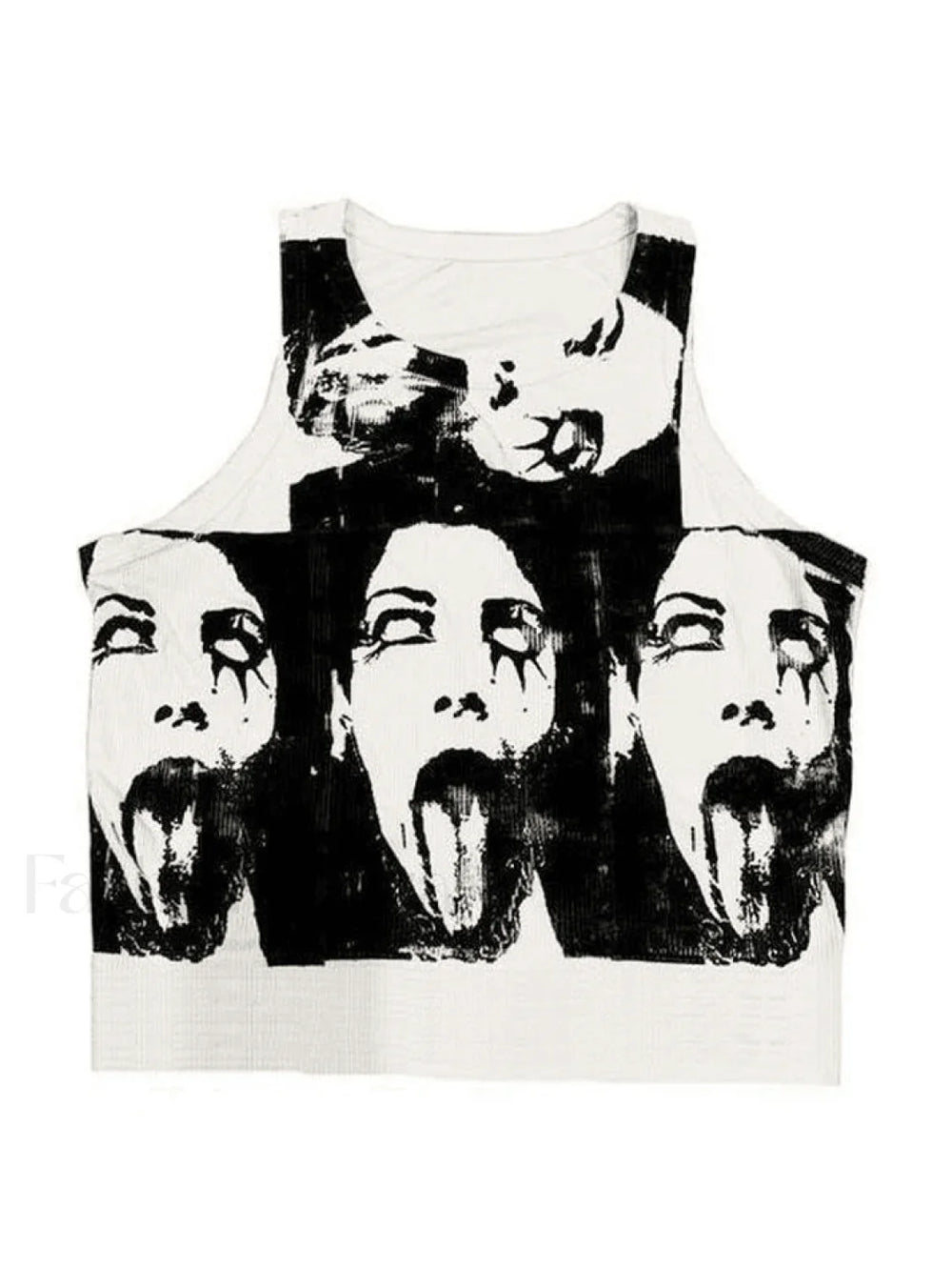 Funny Face Print Cropped Tank Top White1 / S Tops&Tees