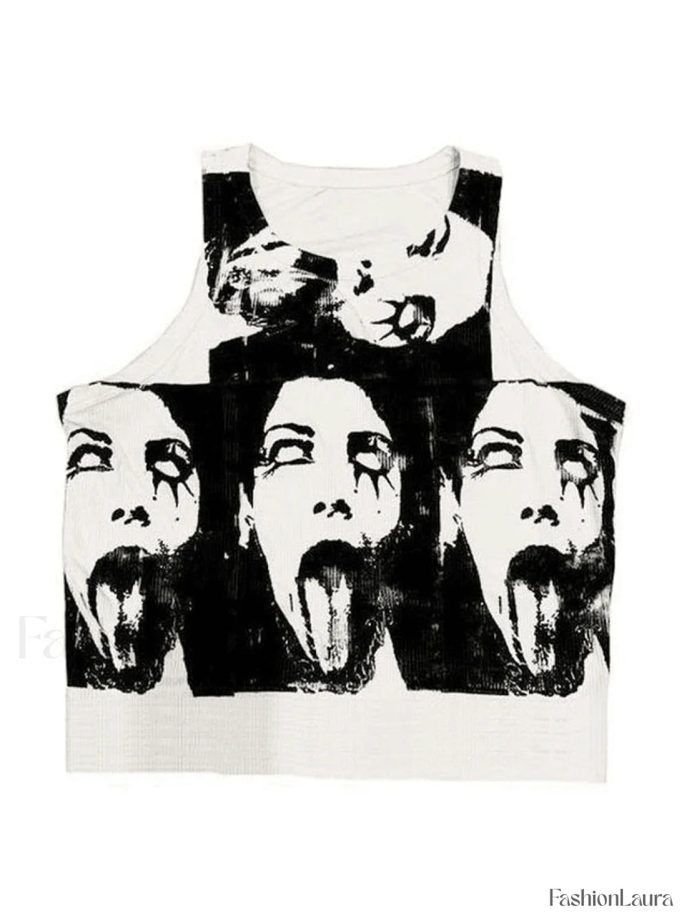 Funny Face Print Cropped Tank Top White1 / S Tops&Tees
