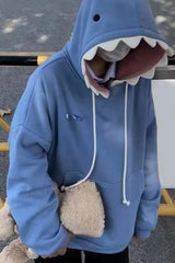 Funny Shark Patchwork Hoodie Blue / XXXL