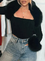 Fur Trim Black Shrug Jacket Jackets