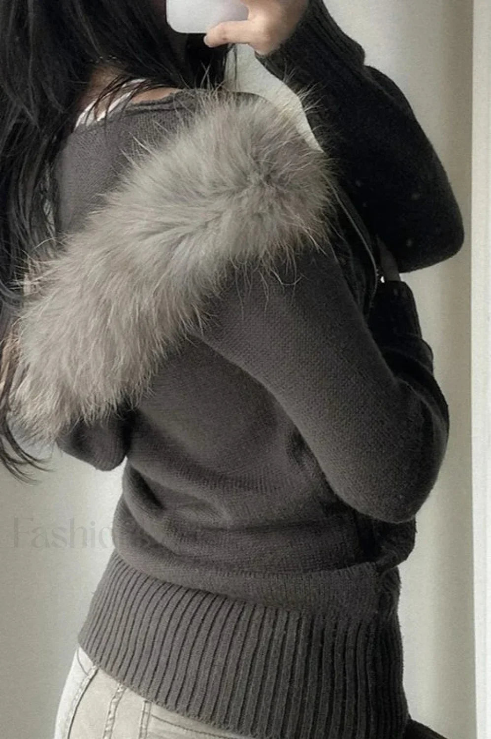 Furry Hooded Knitwear Zip Up Hoodie