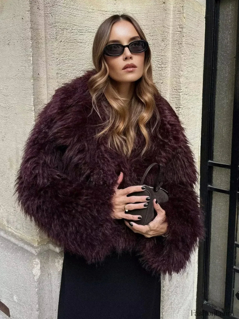 Fuzzy Faux Fur Short Coat Burgundy / XS Women Faux Fur Coats