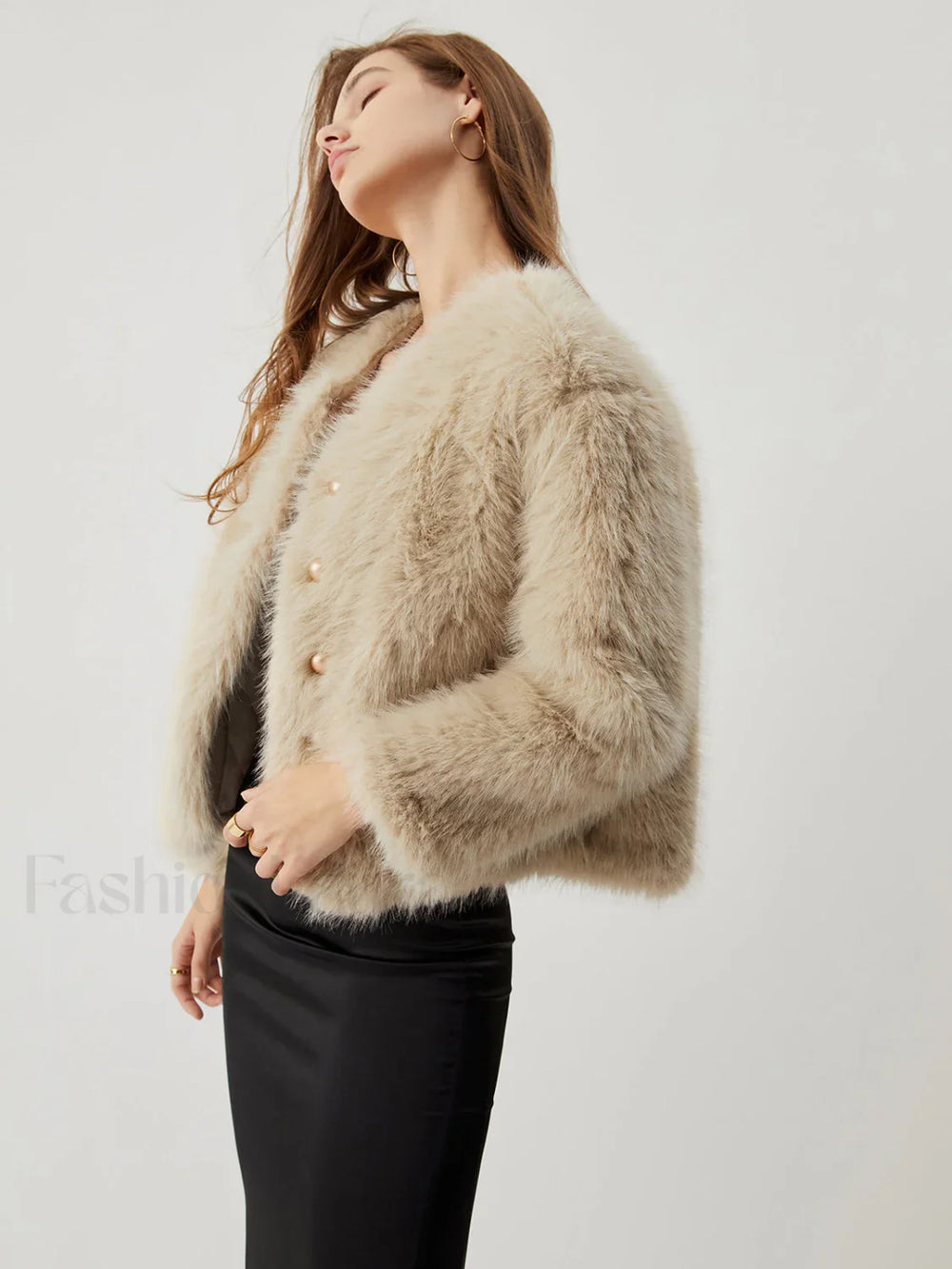 Fuzzy Faux Graceful Fur Buttoned Coat Women Faux Fur Coats