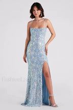 Gabrielle Formal Stylish Sequin Long Dress S / Light Blue