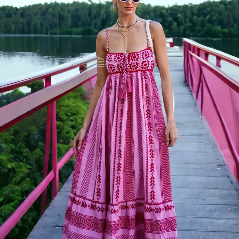 Geometric Crochet Tassel Boho Dress
