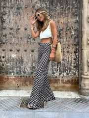 Geometrical Print Flare Pants Black / XS Pants