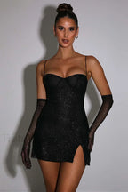 Georgia Shiny Stylish Dress With Gloves S / Black