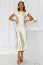 Get In Formation Charming Satin Midi Dress S / Champagne