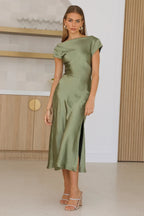 Get In Formation Charming Satin Midi Dress S / Olive