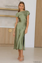 Get In Formation Charming Satin Midi Dress S / Olive