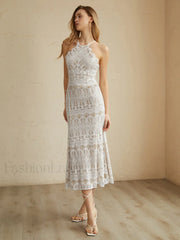 Glamorous Lace Graceful Halter Long Dress White / XS Dresses