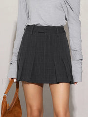 Glen Check Graceful Pleat Mini Skirt Grey / XS Skirts