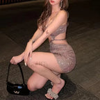 Glitter Hollow Spaghetti Mini Dress