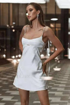Glossy Satin Stylish Rhinestone Mini Dress