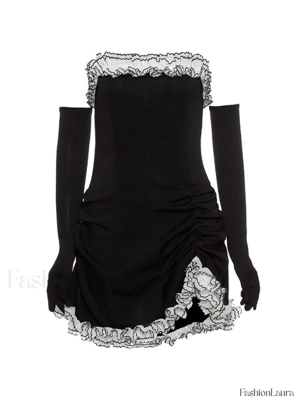 Gloves Detail Strapless Black Mini Dress Mini Dresses