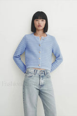 Gold Button Textured Knit Cardigan