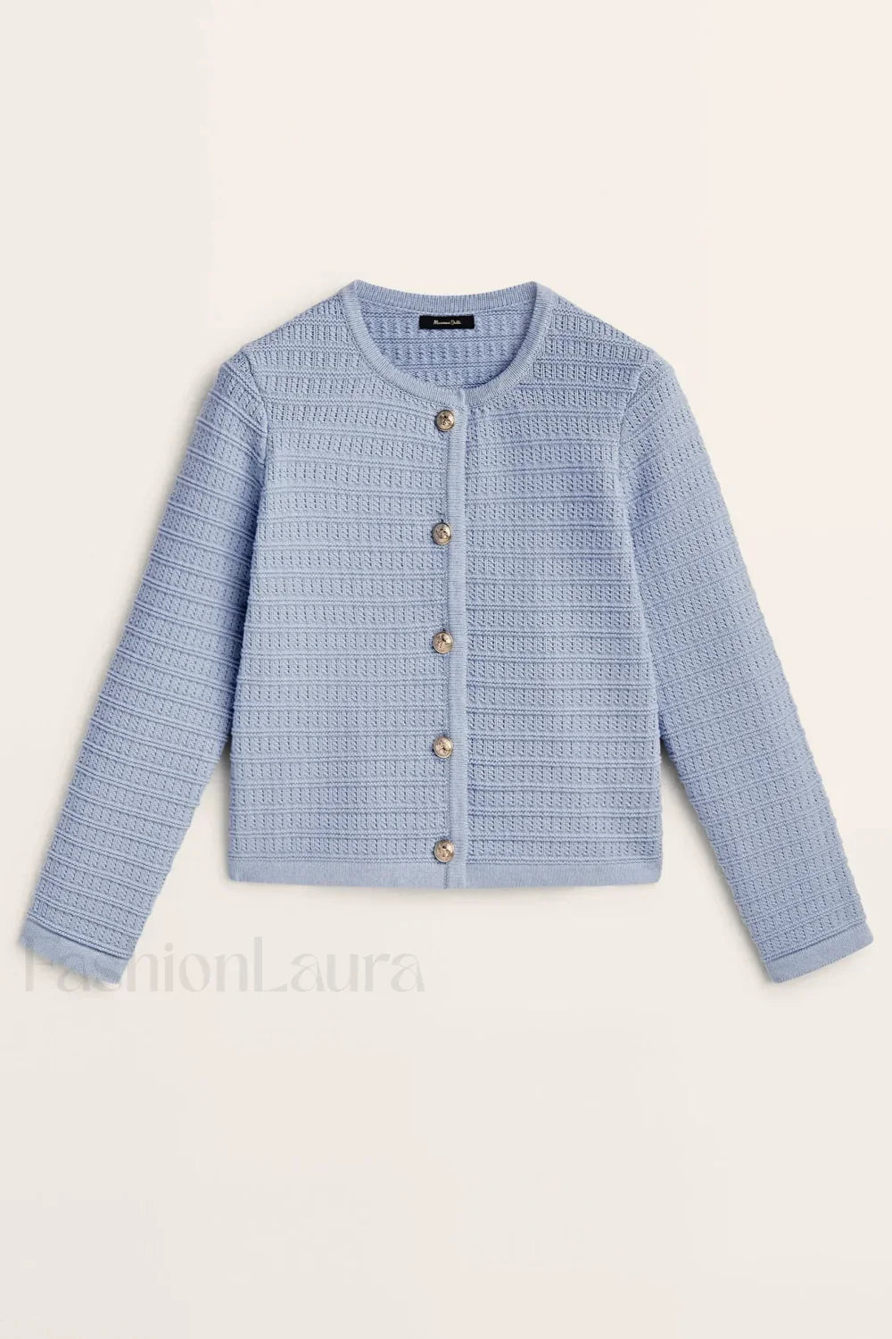 Gold Button Textured Knit Cardigan Blue / S