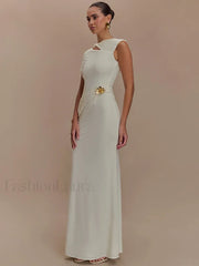 Gold Clasp Ruched Bodycon Maxi Dress