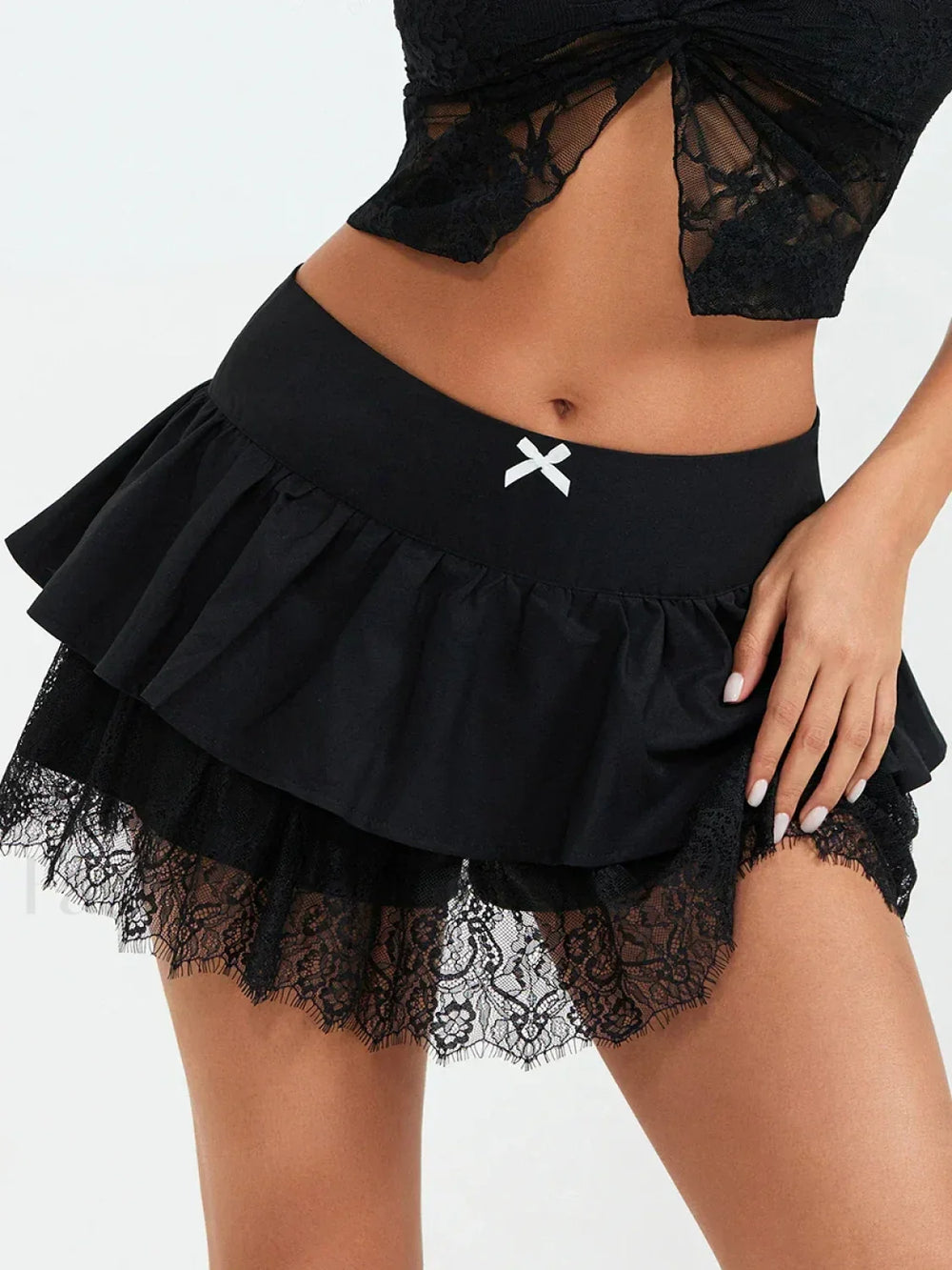 Goth Black Bow Trim A line Skirt