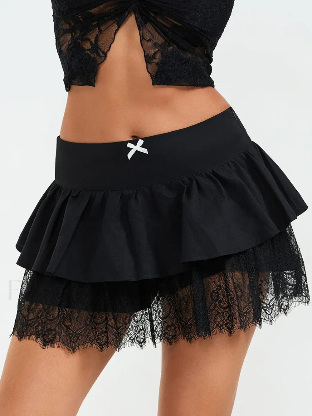 Goth Black Bow Trim A line Skirt