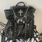 Goth Black Punk Rivet Chain Skeleton Fashion Women Backpack Bag Black / 40X35cm