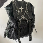 Goth Black Punk Rivet Chain Skeleton Fashion Women Backpack Bag Black / 40X35cm