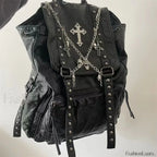 Goth Black Punk Rivet Chain Skeleton Fashion Women Backpack Bag Black / 40X35cm