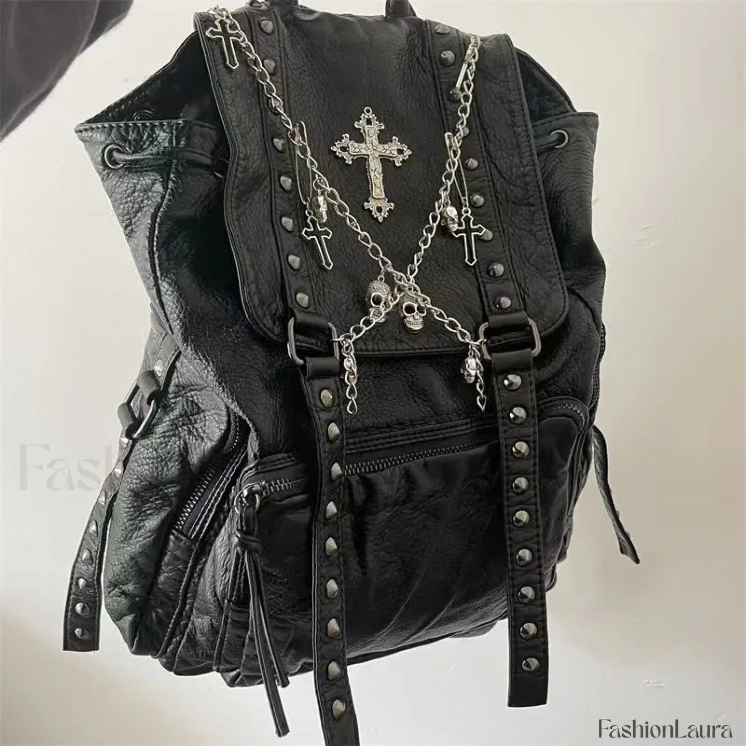 Goth Black Punk Rivet Chain Skeleton Fashion Women Backpack Bag Black / 40X35cm
