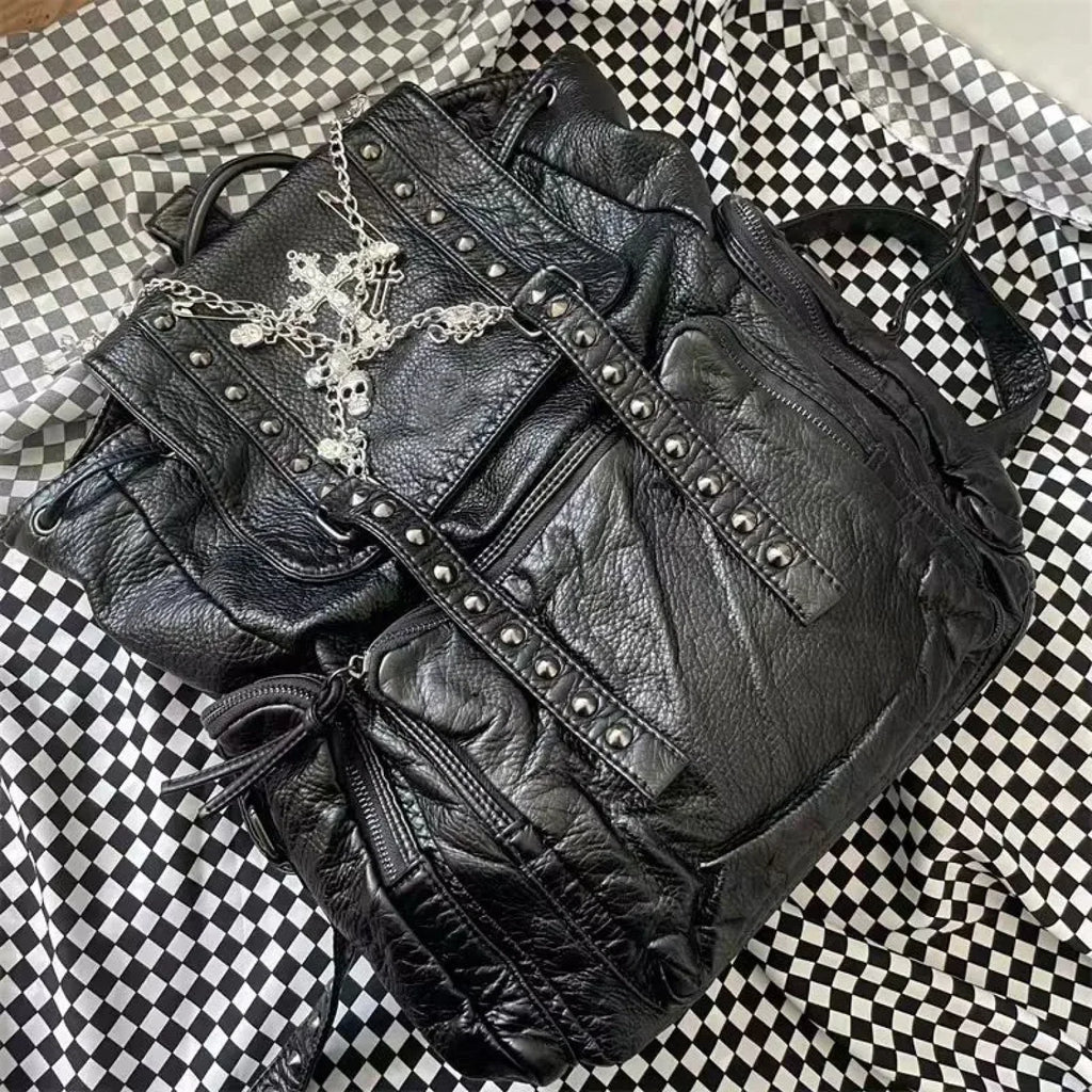 Goth Black Punk Rivet Chain Skeleton Fashion Women Backpack Bag Black / 40X35cm
