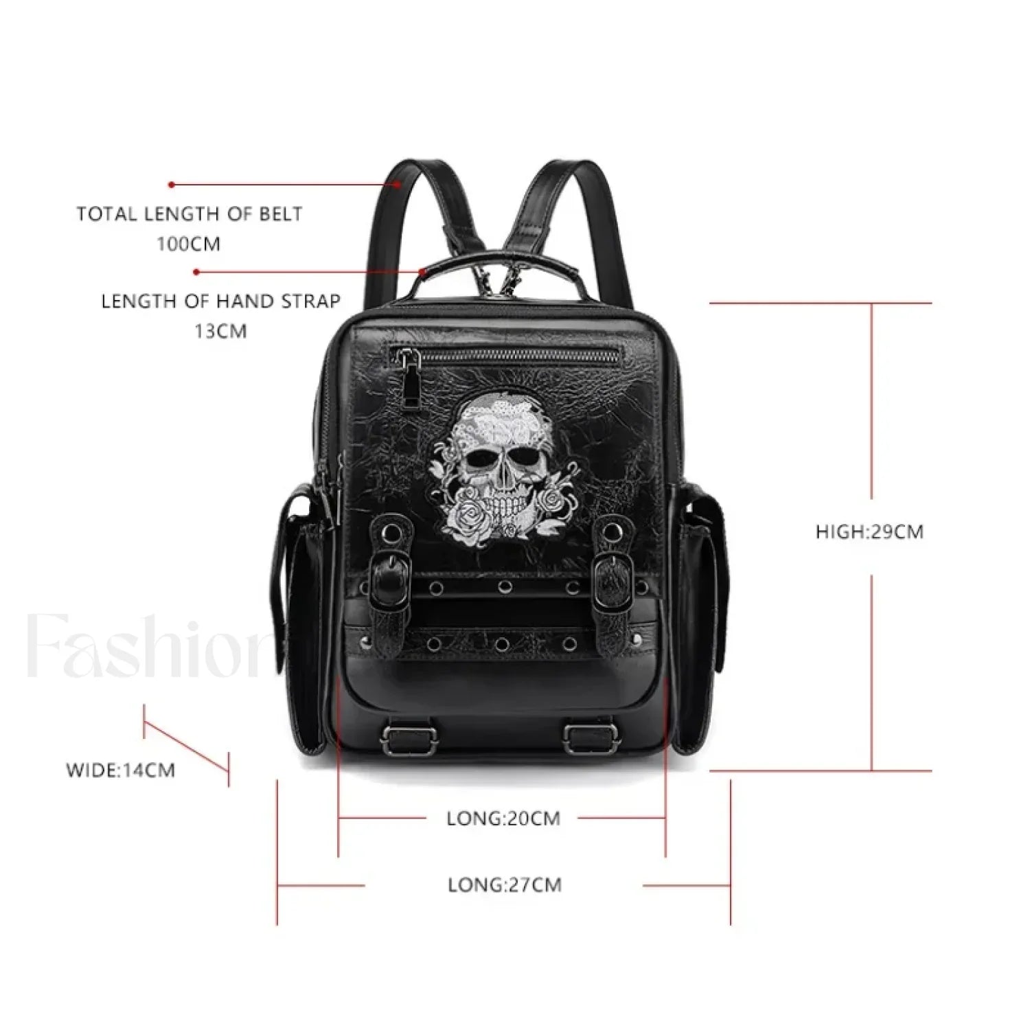 Goth Style Large Capacity Skull Multi function Unisex Waterproof Backpack Black
