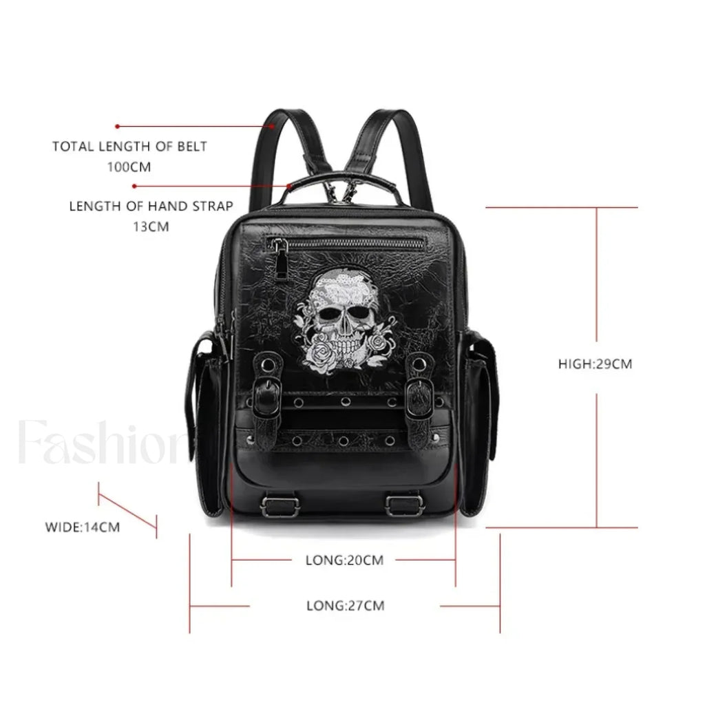 Goth Style Large Capacity Skull Multi function Unisex Waterproof Backpack Black