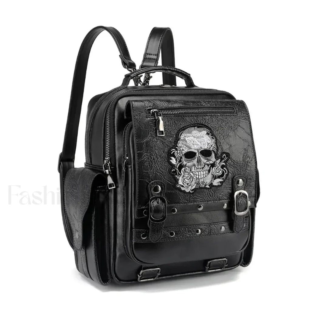 Goth Style Large Capacity Skull Multi function Unisex Waterproof Backpack Black