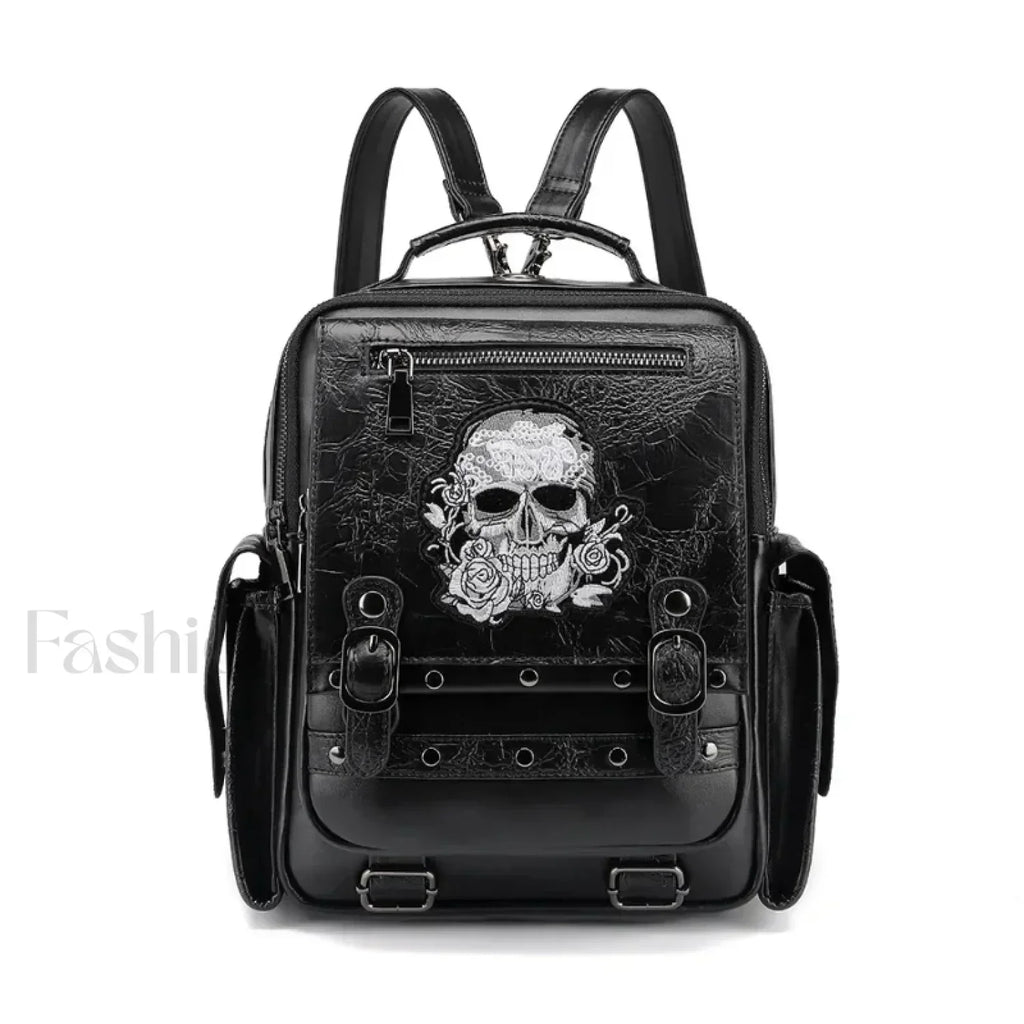 Goth Style Large Capacity Skull Multi function Unisex Waterproof Backpack Black