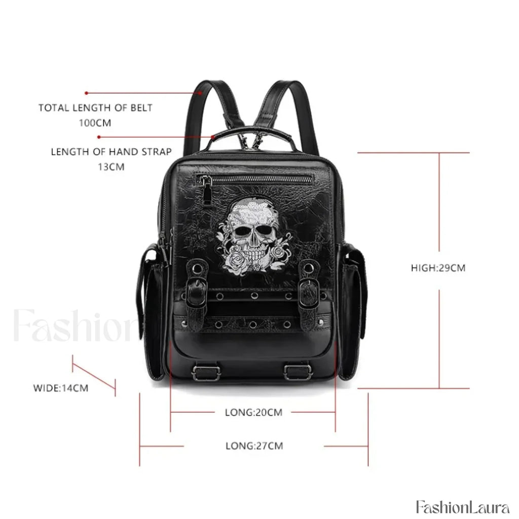 Goth Style Large Capacity Skull Multi function Unisex Waterproof Backpack Black