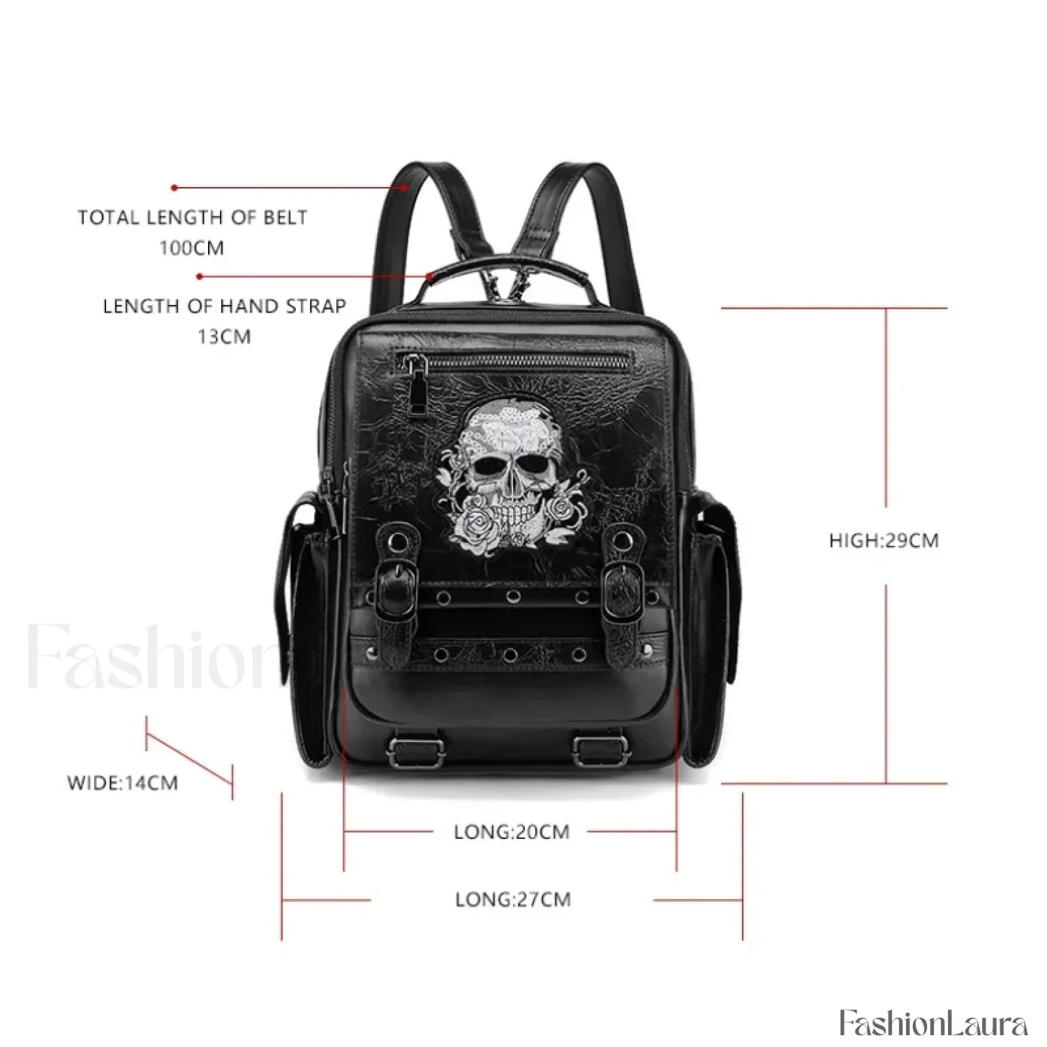 Goth Style Large Capacity Skull Multi function Unisex Waterproof Backpack Black