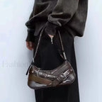 Goth Y2K Punk Rivet Chain School PU Leather Skeleton Fashion Women Backpack Bag