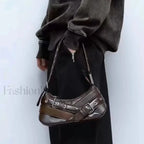 Goth Y2K Punk Rivet Chain School PU Leather Skeleton Fashion Women Backpack Bag