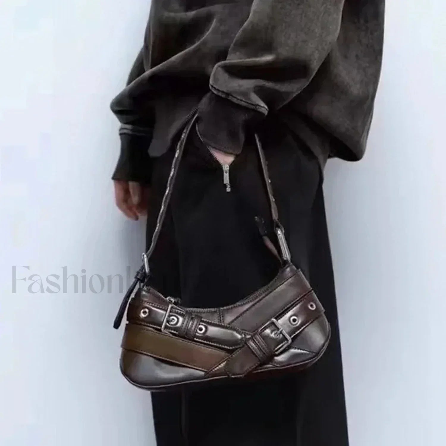 Goth Y2K Punk Rivet Chain School PU Leather Skeleton Fashion Women Backpack Bag