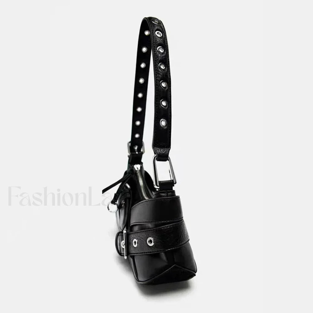 Goth Y2K Punk Rivet Chain School PU Leather Skeleton Fashion Women Backpack Bag