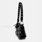 Goth Y2K Punk Rivet Chain School PU Leather Skeleton Fashion Women Backpack Bag
